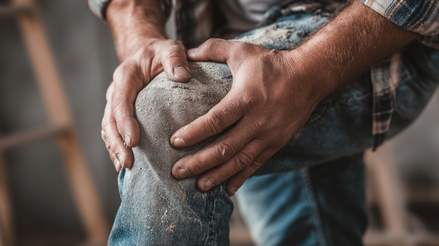 Injured Texas worker clutching his knee on the job site — potential non-subscriber work injury case.